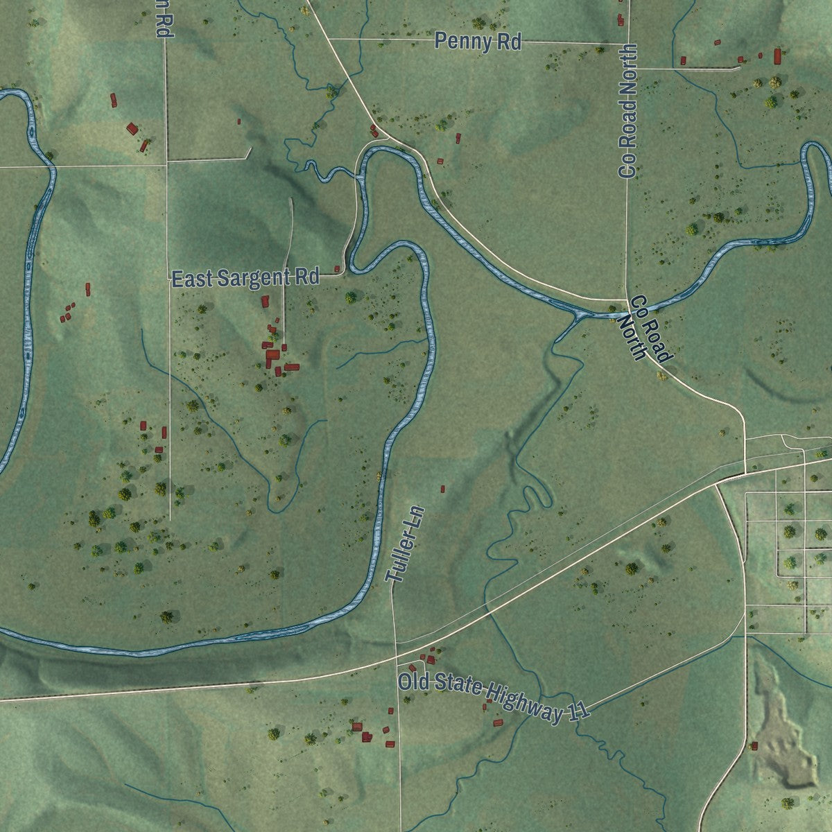 Close-up of the map of Wayne, Lafayette County, Wisconsin print showing street and building detail