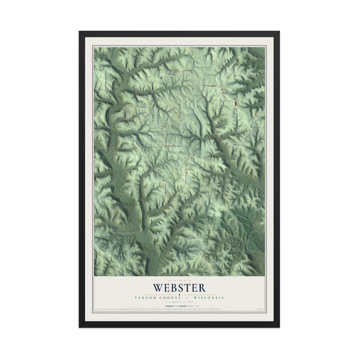 Map of Webster, Vernon County, Wisconsin, 12 x 18 inch print in a black wood frame