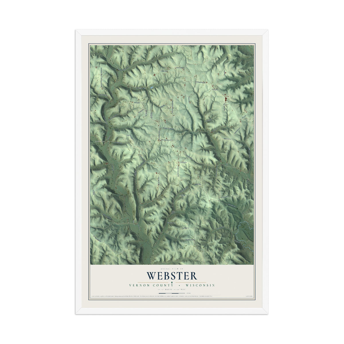 Map of Webster, Vernon County, Wisconsin, 12 x 18 inch print in a white wood frame