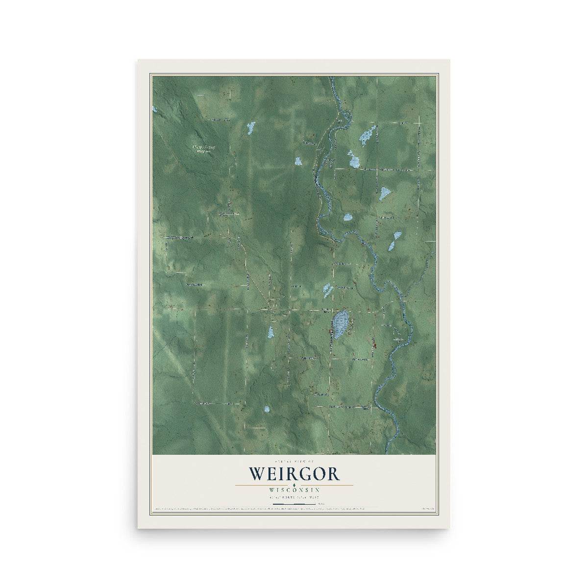 Map of Weirgor, Wisconsin, 12 x 18 inch unframed archival matte print