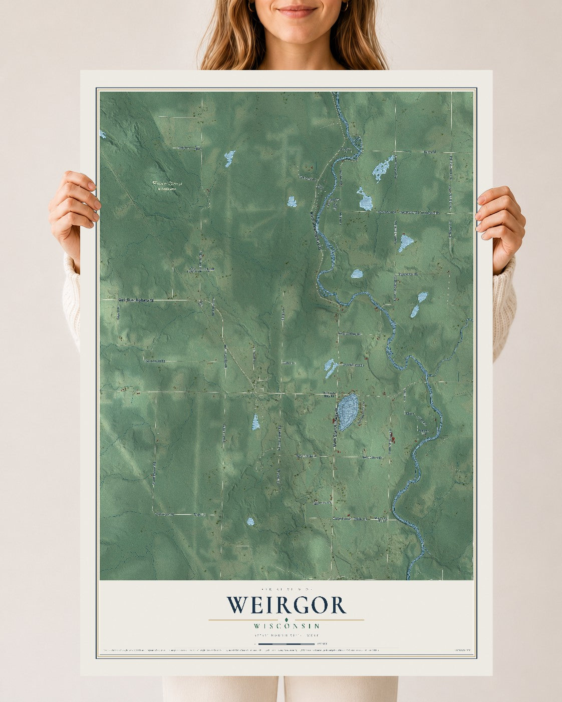 Map of Weirgor, Wisconsin, 24 x 36 inch unframed archival matte print