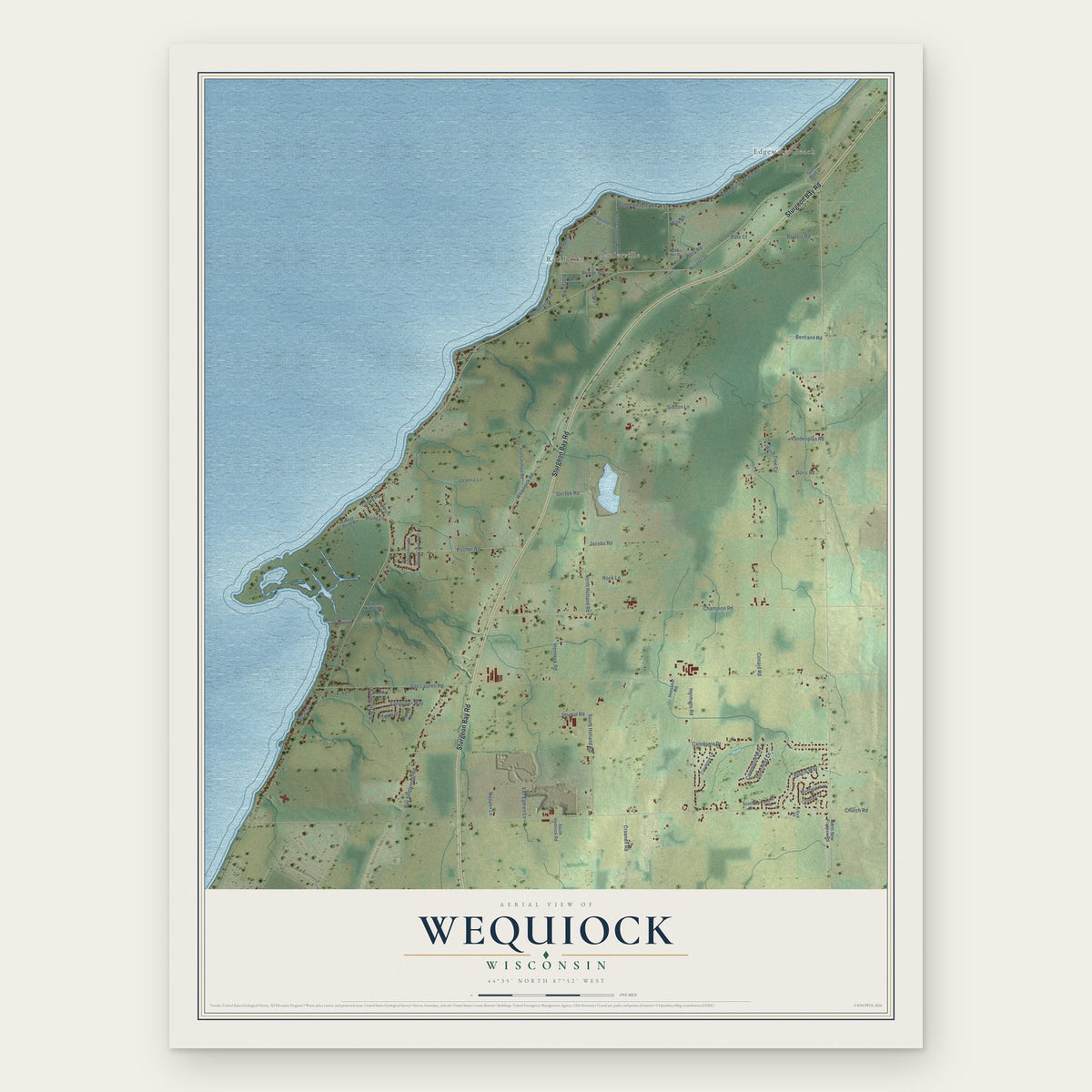 Wequiock, Wisconsin map print, the full design