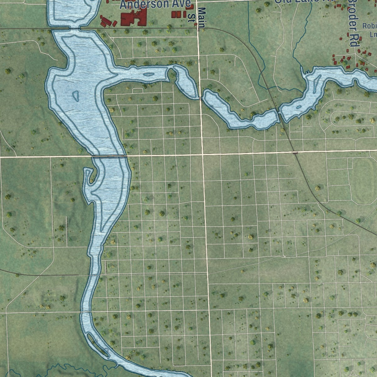 Close-up of the map of Wescott, Wisconsin print showing street and building detail