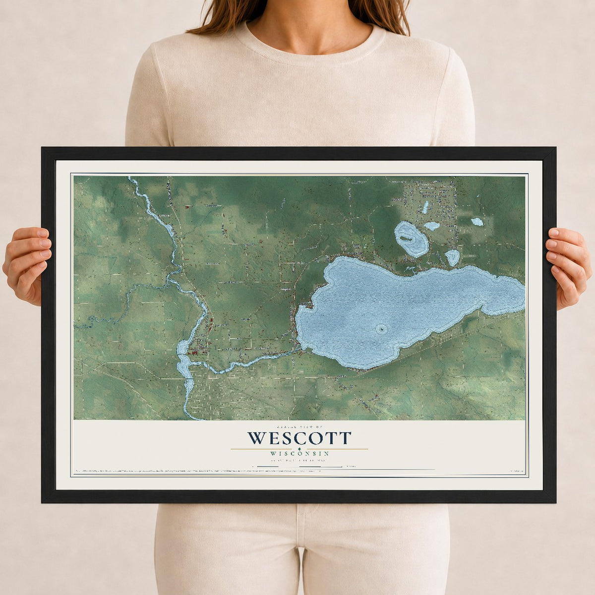 Map of Wescott, Wisconsin, 12 x 18 inch print in a black wood frame