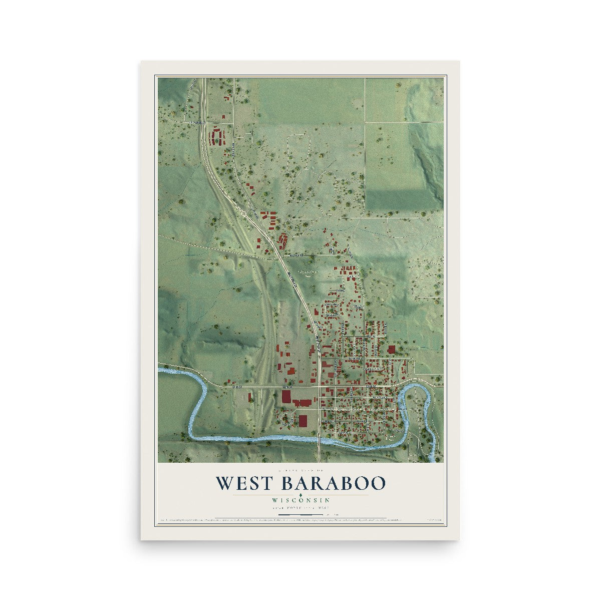 Map of West Baraboo, Wisconsin, 12 x 18 inch unframed archival matte print