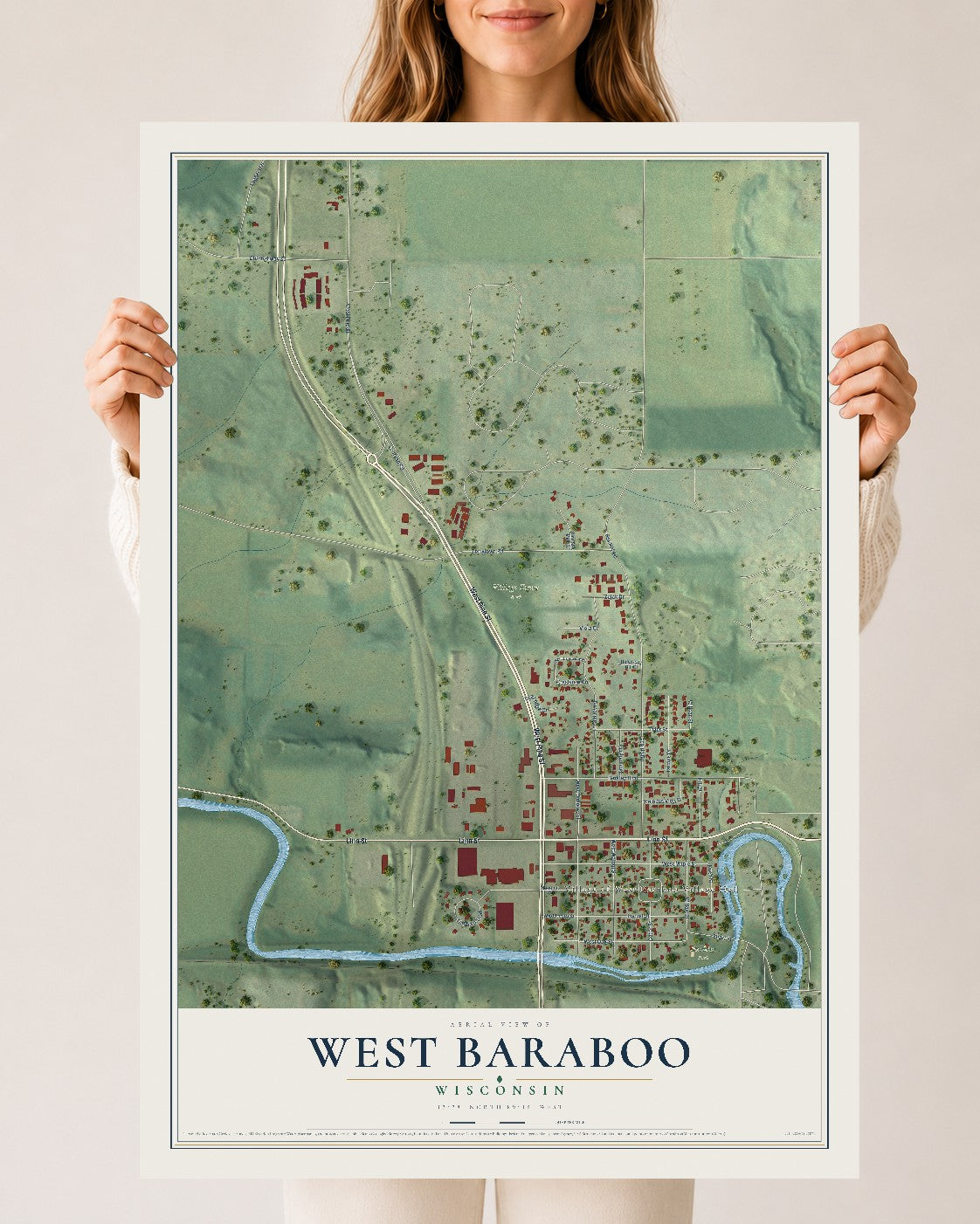 Map of West Baraboo, Wisconsin, 24 x 36 inch unframed archival matte print