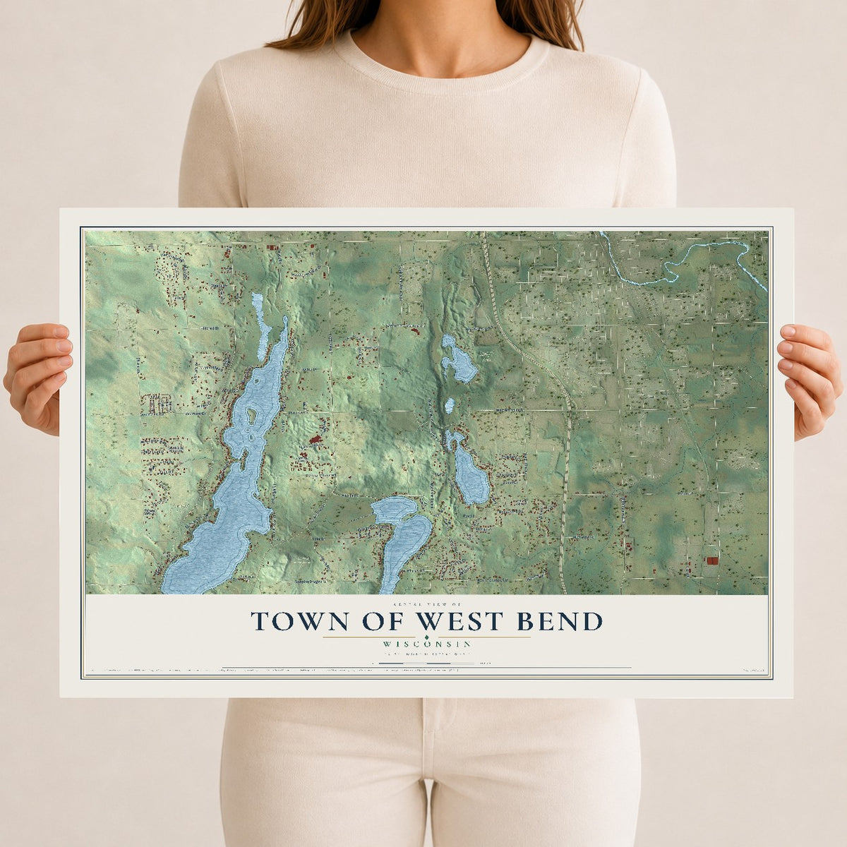 Map of the Town of West Bend, Wisconsin, 12 x 18 inch unframed archival matte print