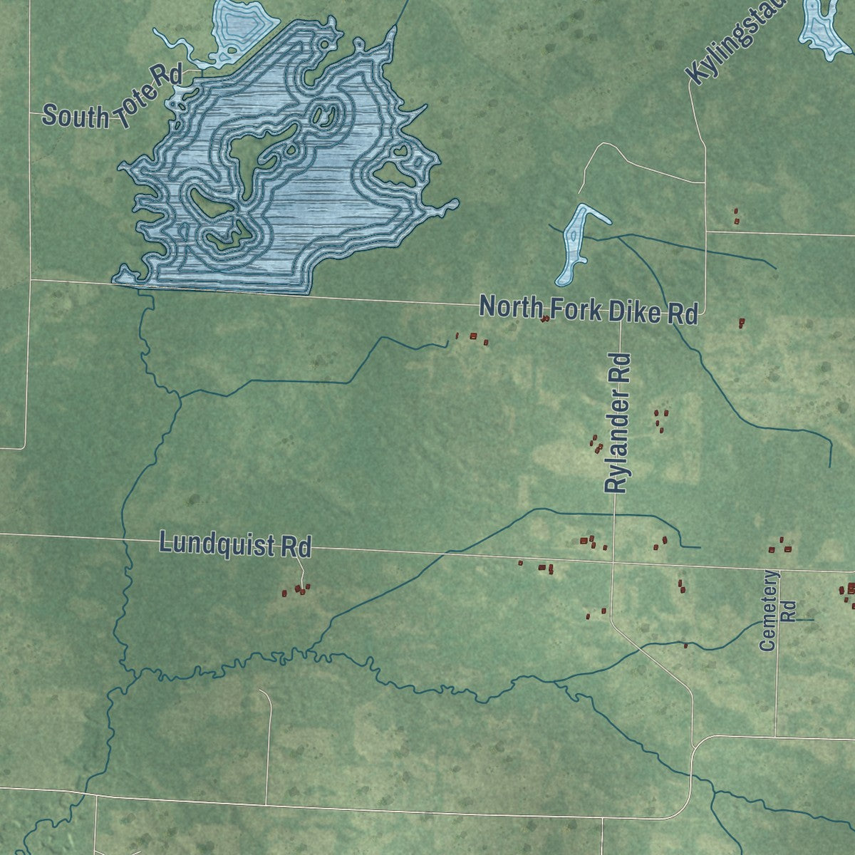 Second close-up of the map of West Marshland, Wisconsin print showing more streets and buildings