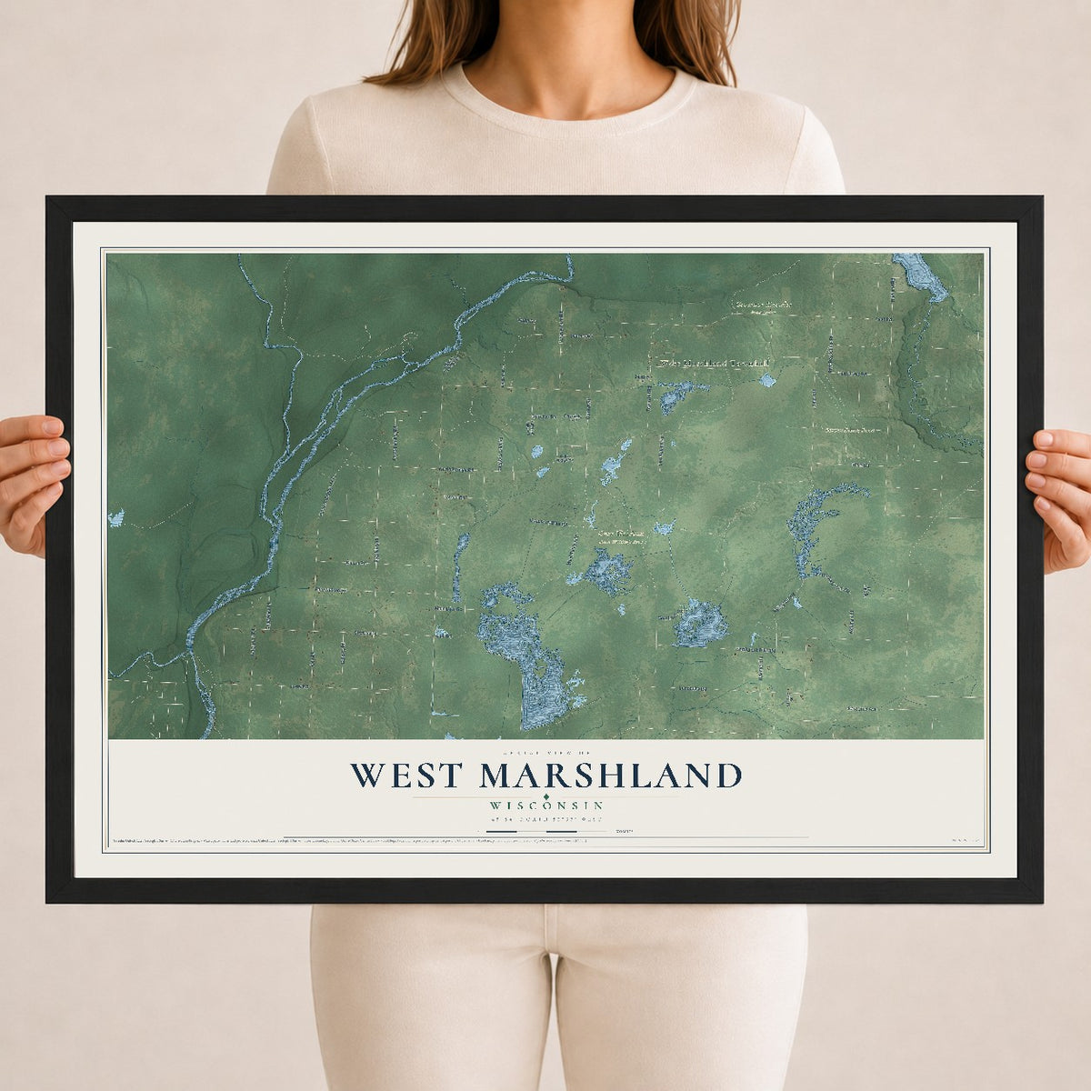 Map of West Marshland, Wisconsin, 18 x 24 inch print in a black wood frame