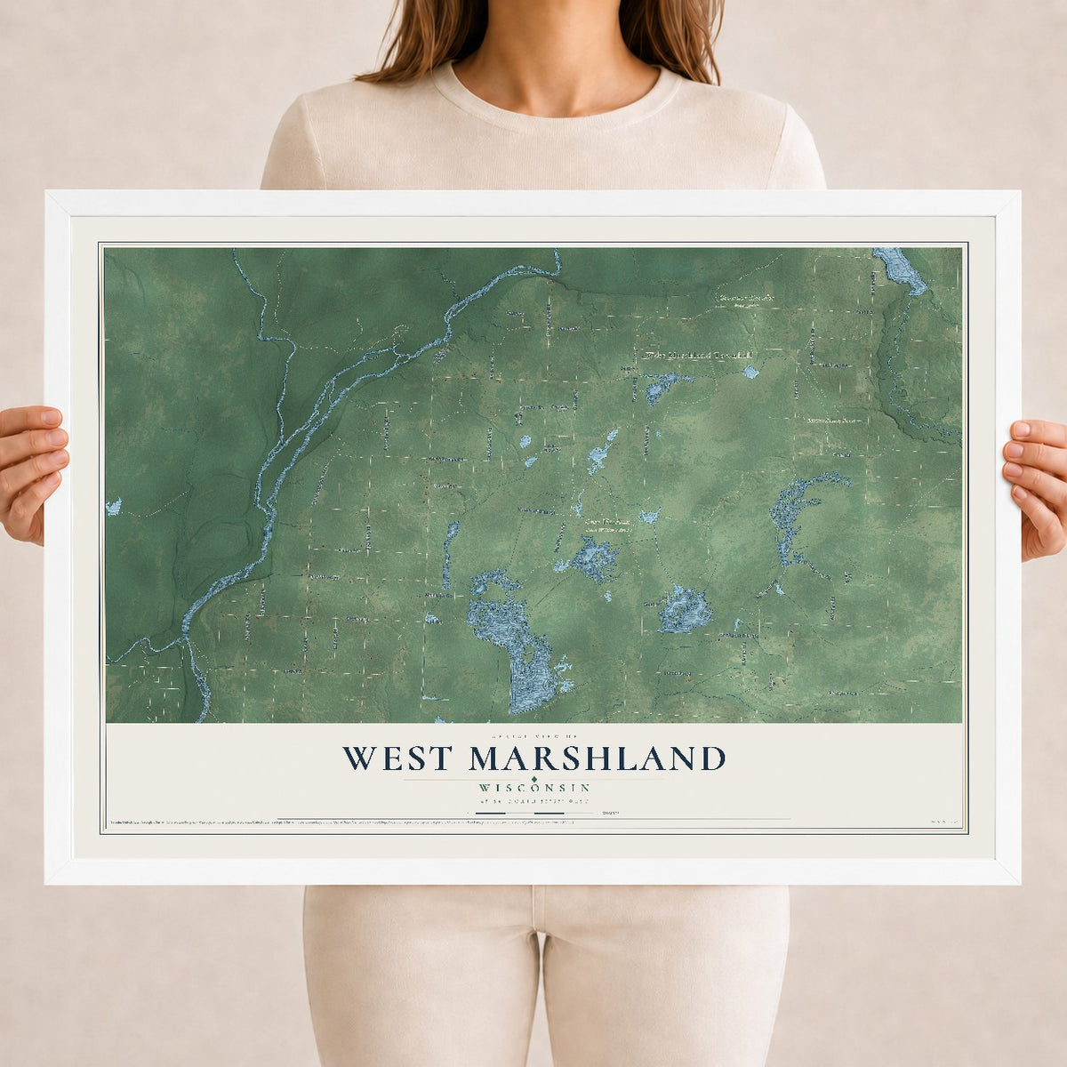 Map of West Marshland, Wisconsin, 18 x 24 inch print in a white wood frame