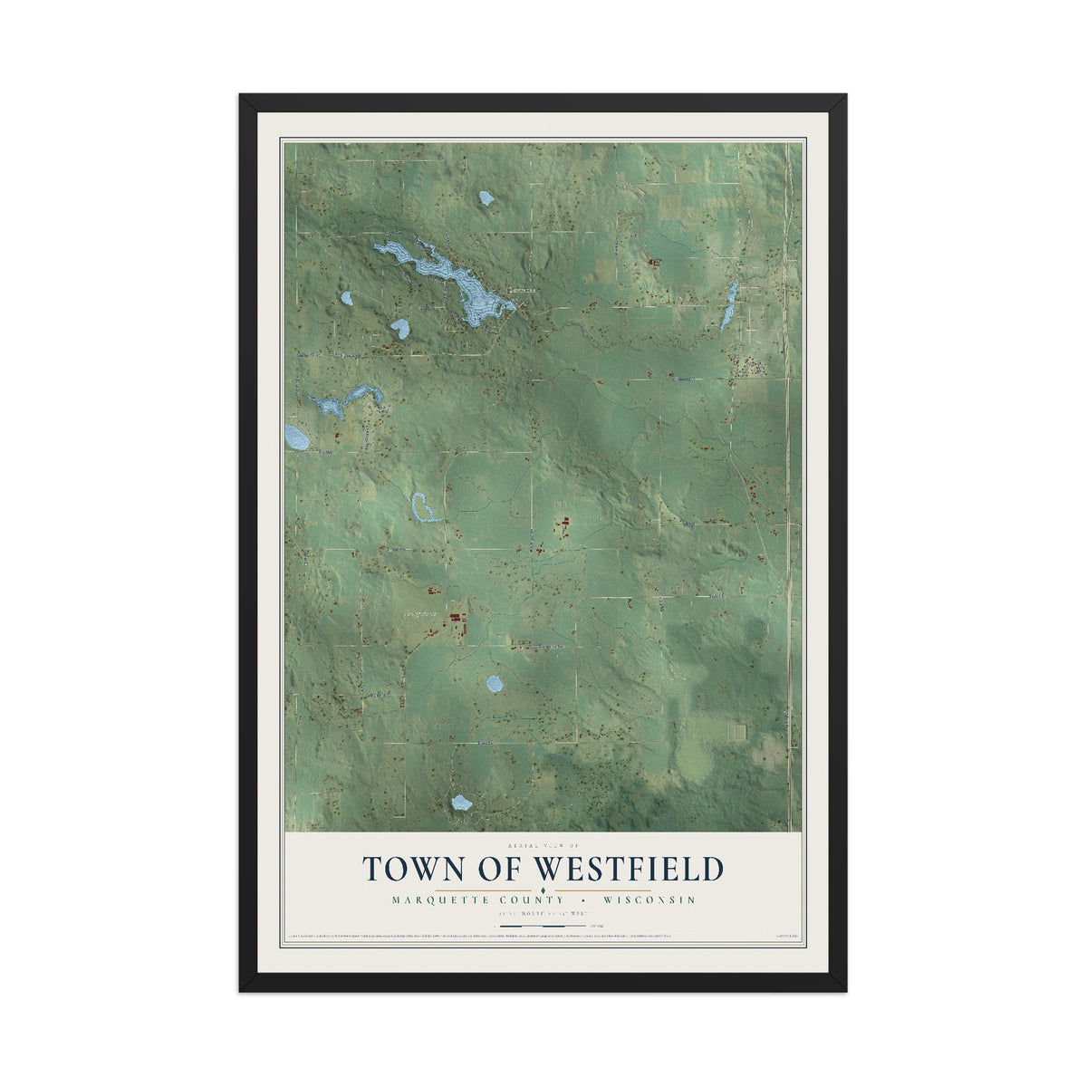 Map of the Town of Westfield, Marquette County, Wisconsin, 12 x 18 inch print in a black wood frame