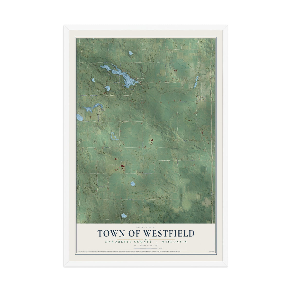 Map of the Town of Westfield, Marquette County, Wisconsin, 12 x 18 inch print in a white wood frame