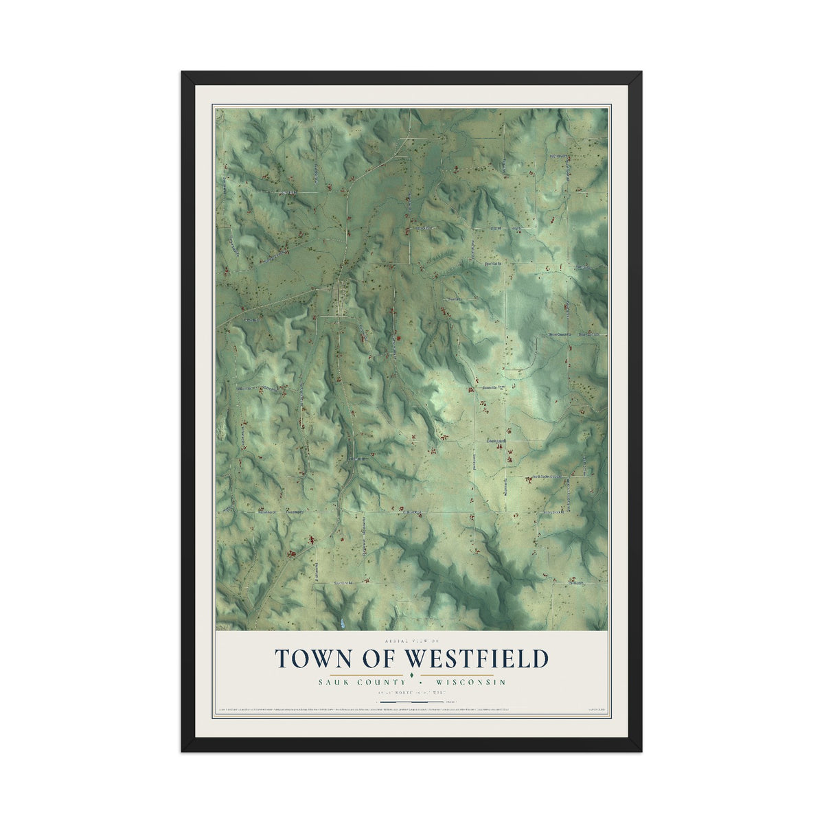 Map of the Town of Westfield, Sauk County, Wisconsin, 12 x 18 inch print in a black wood frame