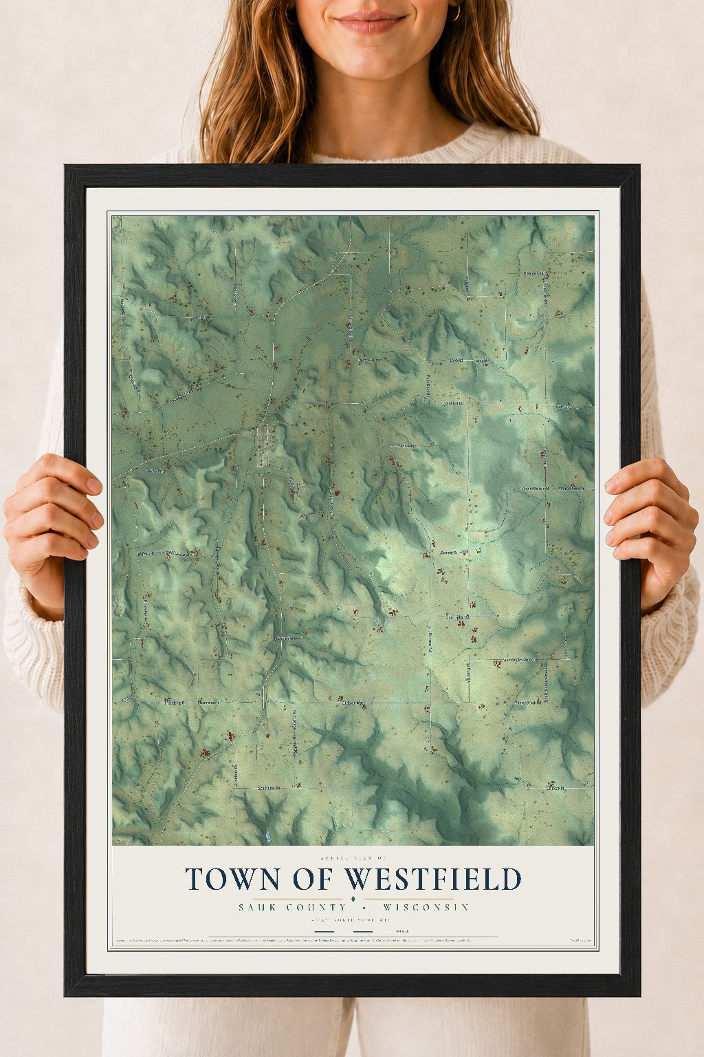 Map of the Town of Westfield, Sauk County, Wisconsin, 18 x 24 inch print in a black wood frame