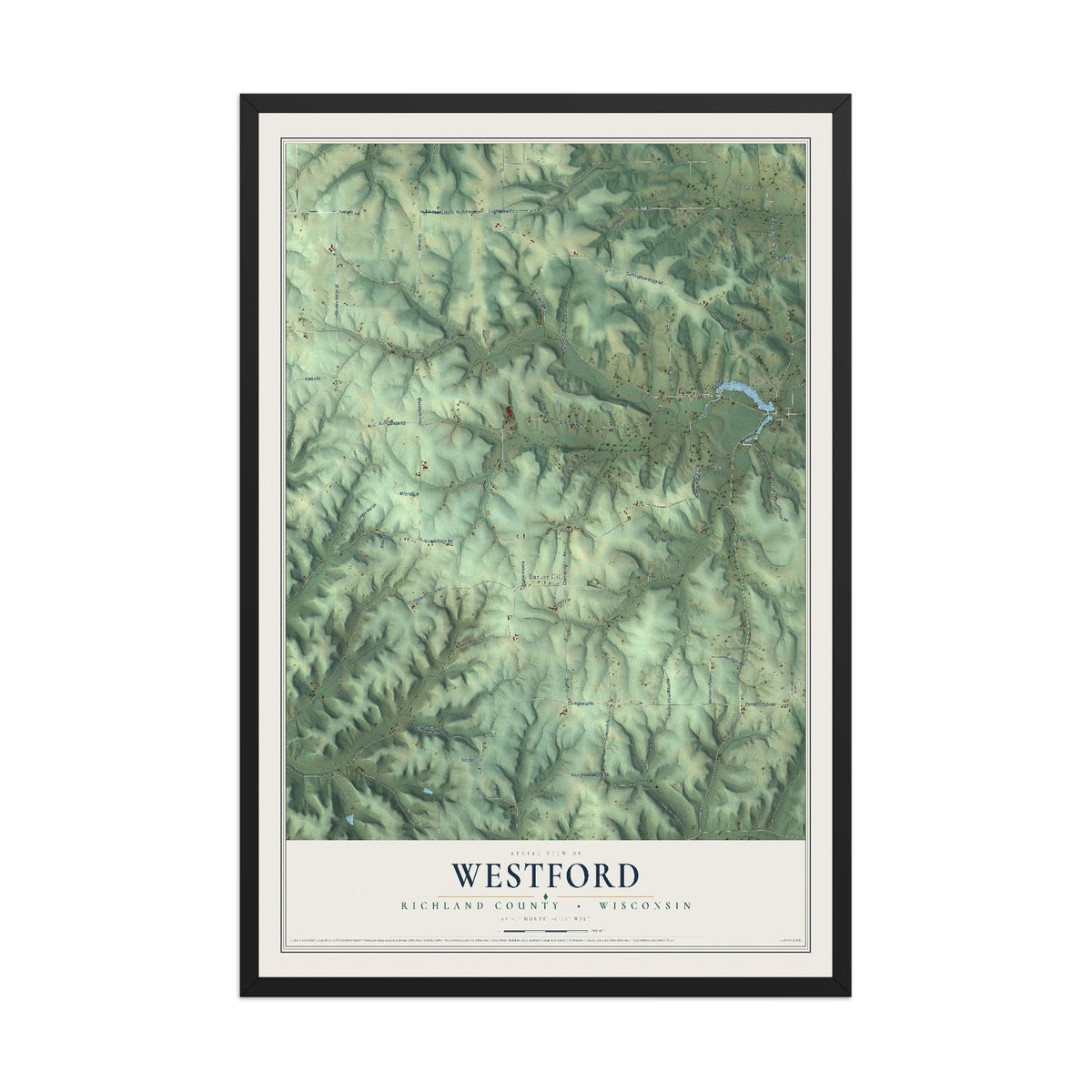 Map of Westford, Richland County, Wisconsin, 12 x 18 inch print in a black wood frame