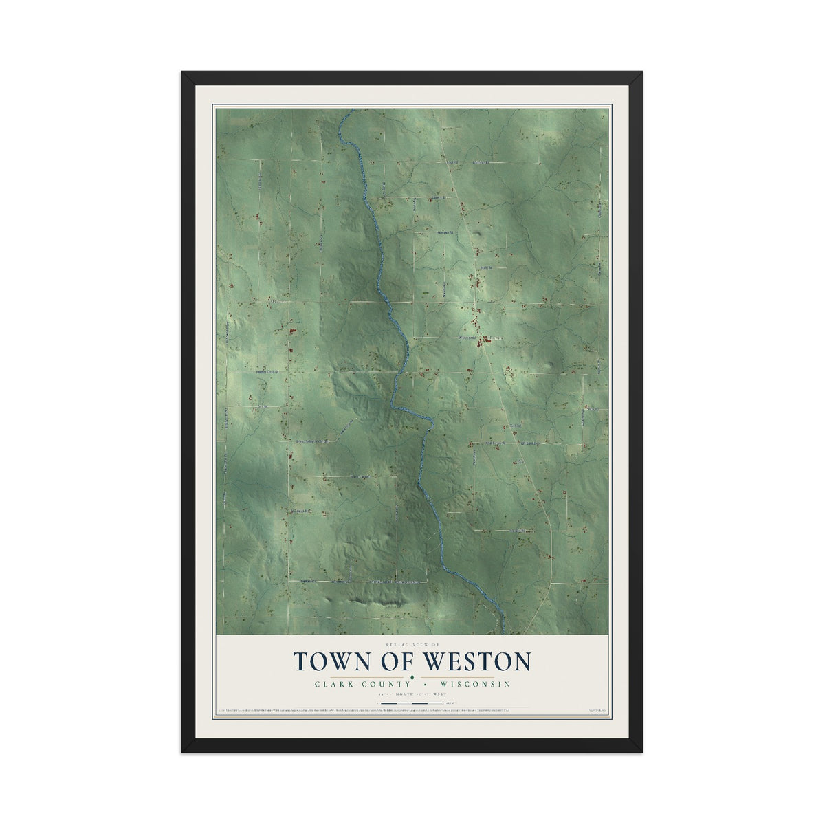 Map of the Town of Weston, Clark County, Wisconsin, 12 x 18 inch print in a black wood frame