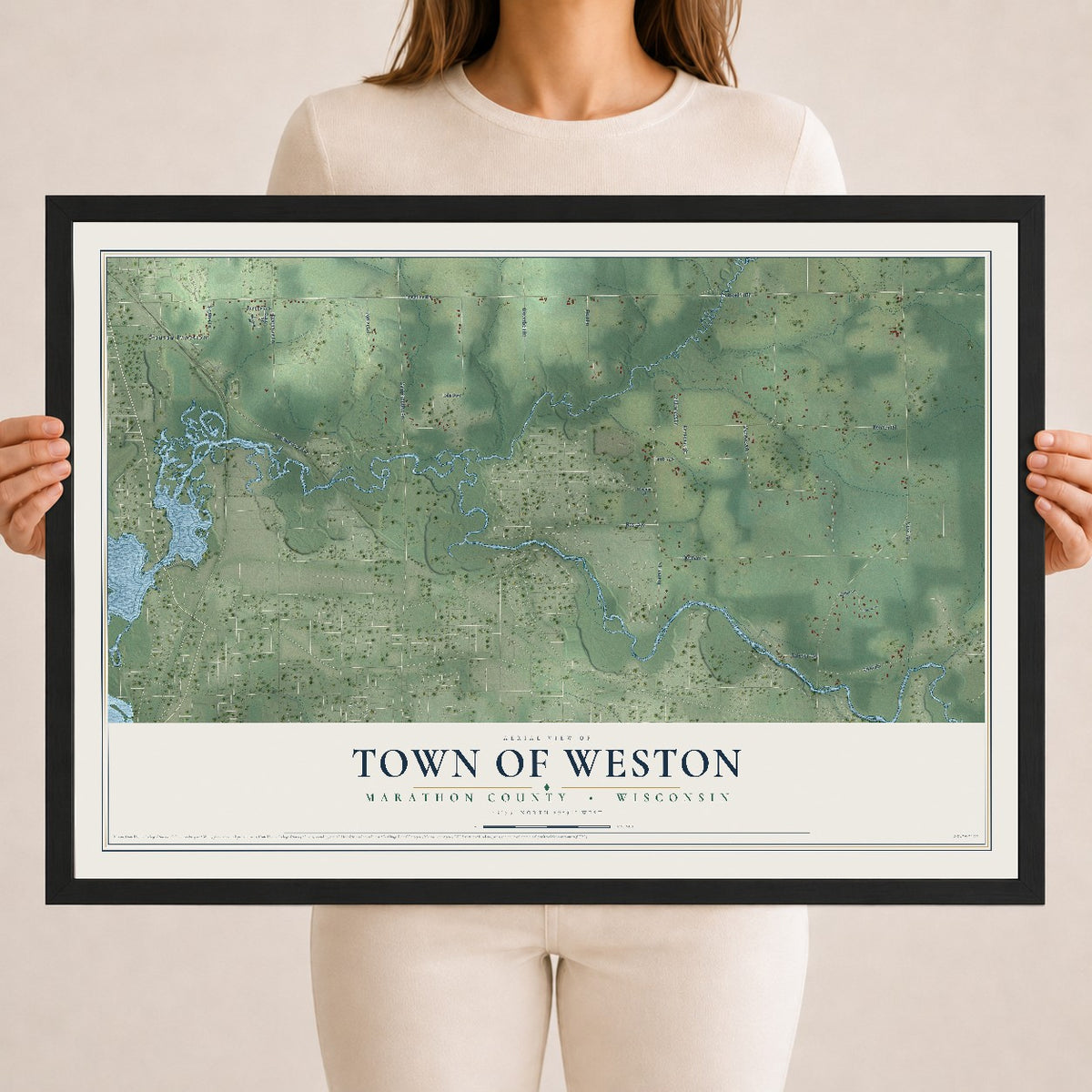 Map of the Town of Weston, Marathon County, Wisconsin, 18 x 24 inch print in a black wood frame