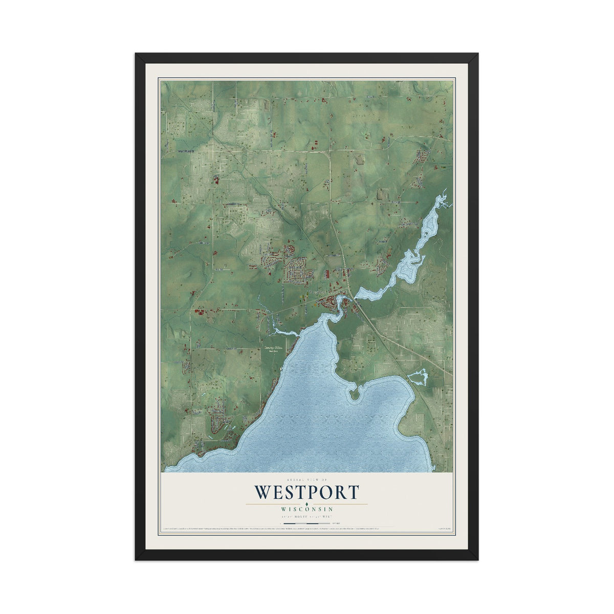 Map of Westport, Wisconsin, 12 x 18 inch print in a black wood frame
