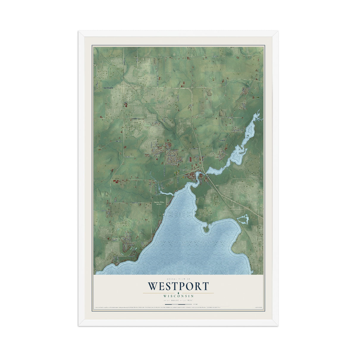 Map of Westport, Wisconsin, 12 x 18 inch print in a white wood frame