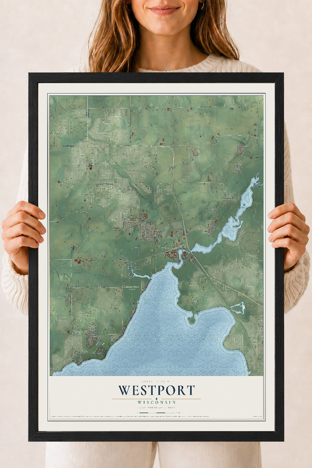 Map of Westport, Wisconsin, 18 x 24 inch print in a black wood frame