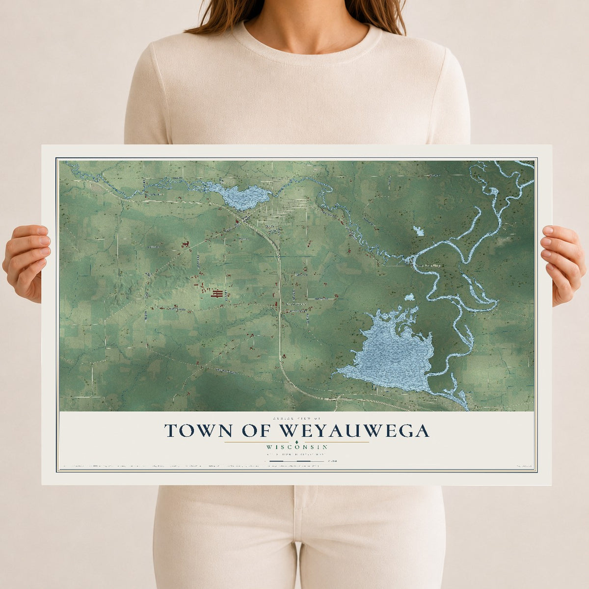 Map of the Town of Weyauwega, Wisconsin, 12 x 18 inch unframed archival matte print