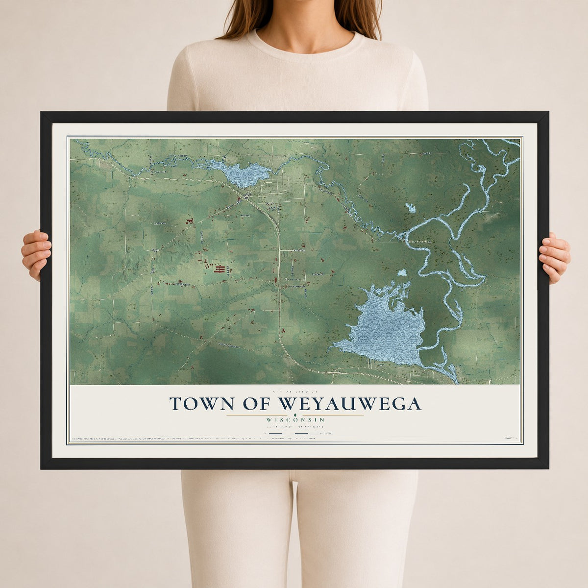 Map of the Town of Weyauwega, Wisconsin, 24 x 36 inch print in a black wood frame