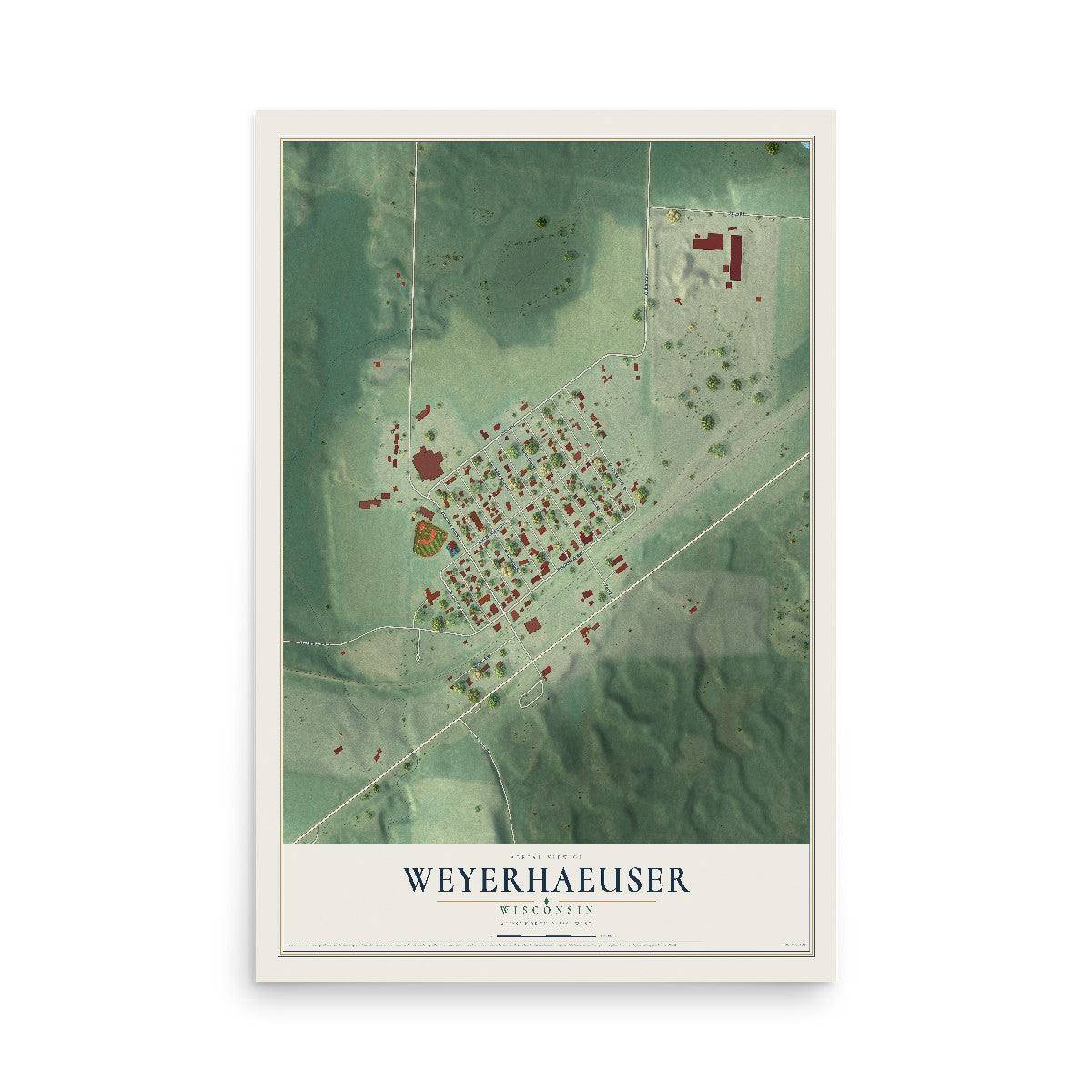 Map of Weyerhaeuser, Wisconsin, 12 x 18 inch unframed archival matte print