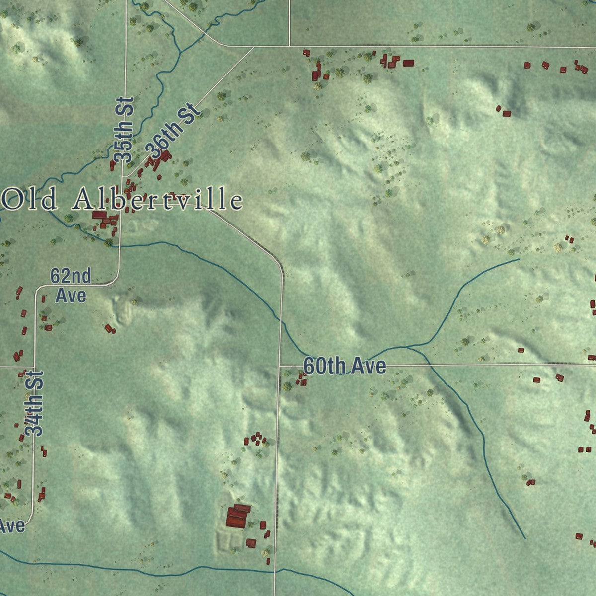 Second close-up of the map of Wheaton, Wisconsin print showing more streets and buildings