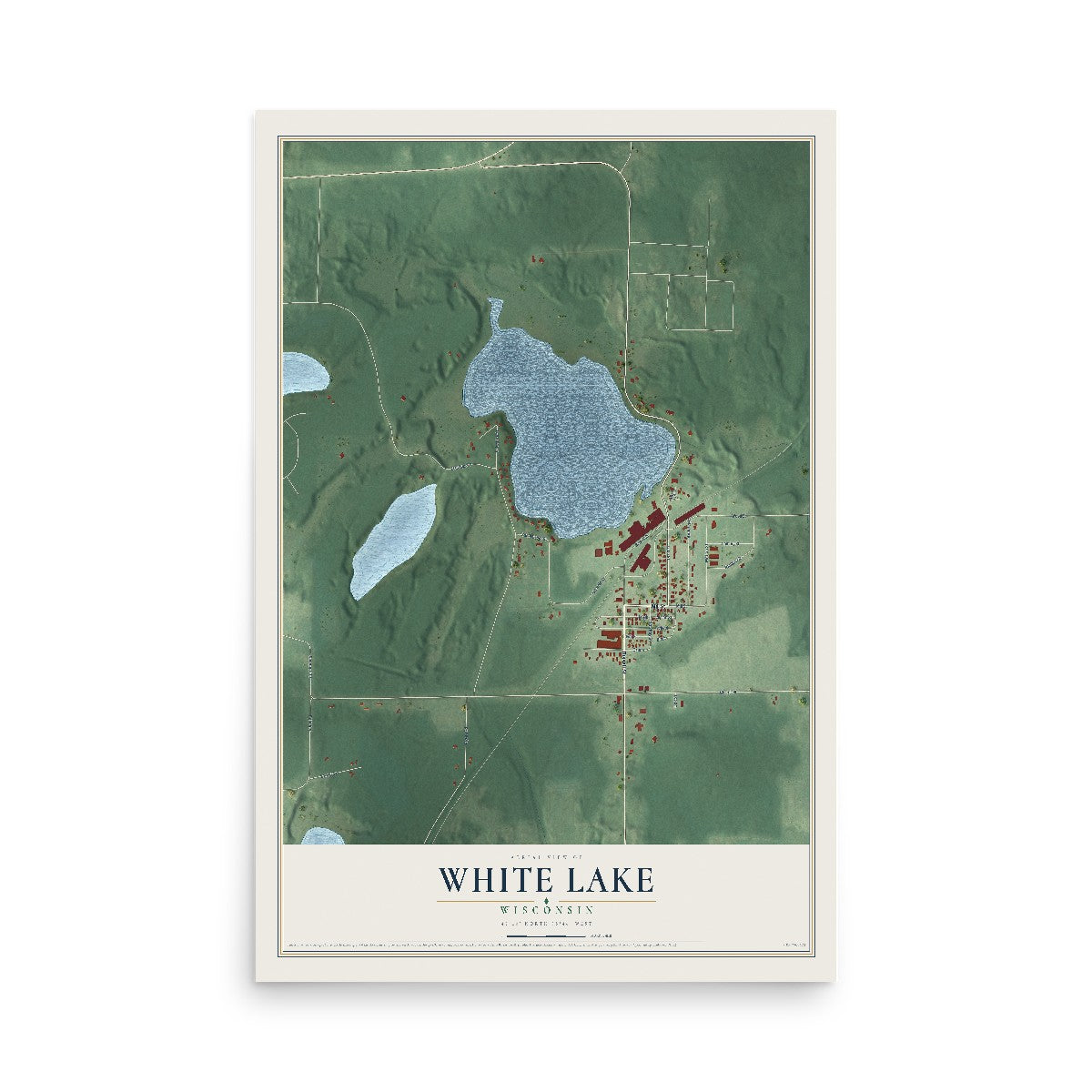 Map of White Lake, Wisconsin, 12 x 18 inch unframed archival matte print