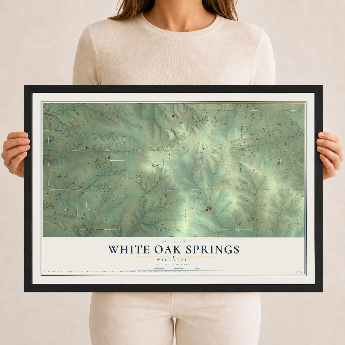 Map of White Oak Springs, Wisconsin, 12 x 18 inch print in a black wood frame