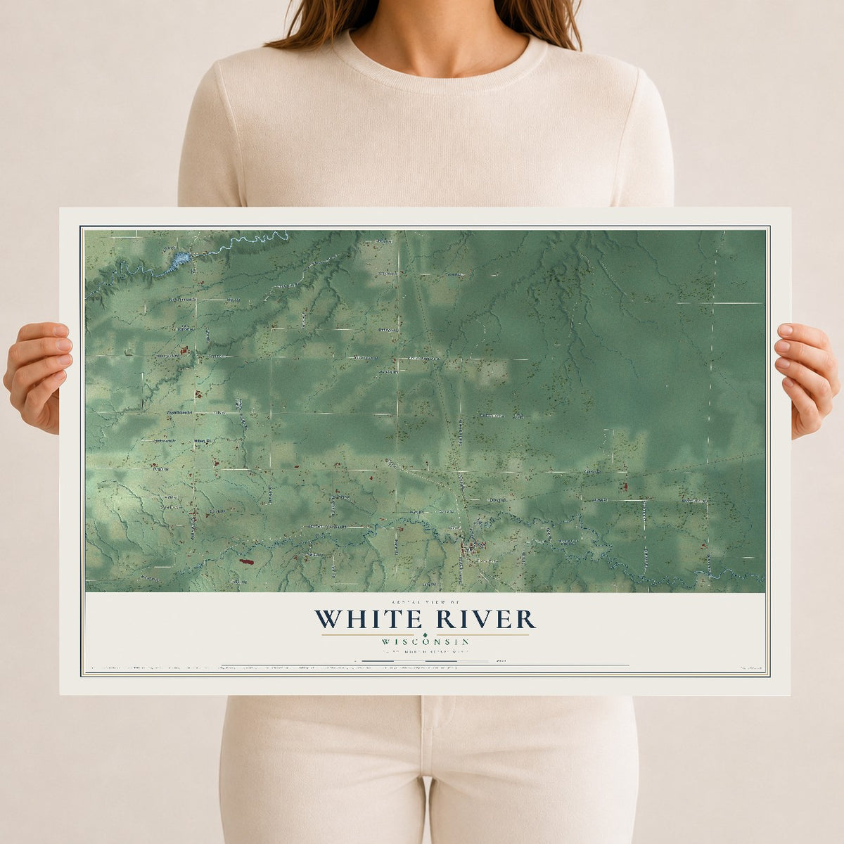 Map of White River, Wisconsin, 12 x 18 inch unframed archival matte print