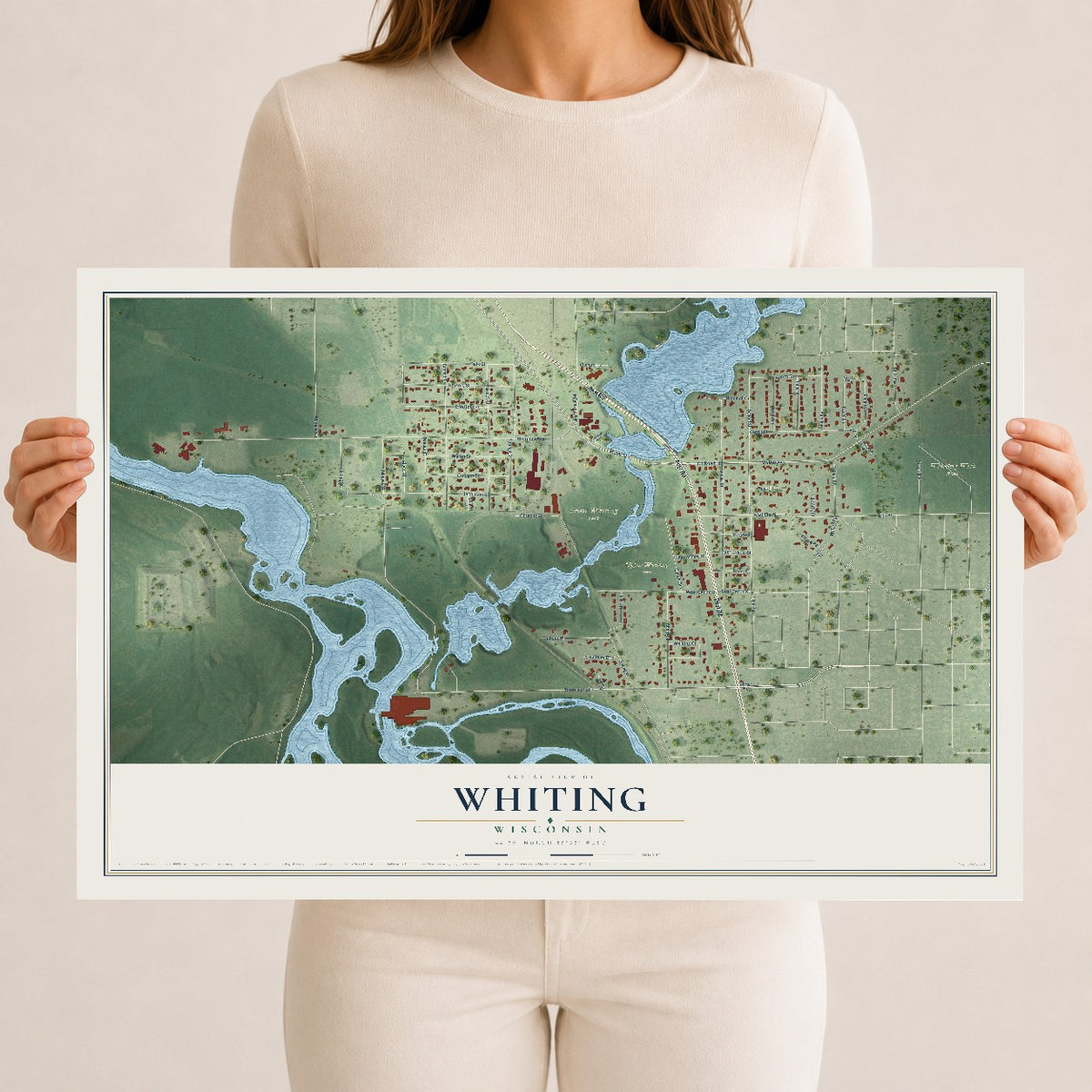 Map of Whiting, Wisconsin, 12 x 18 inch unframed archival matte print