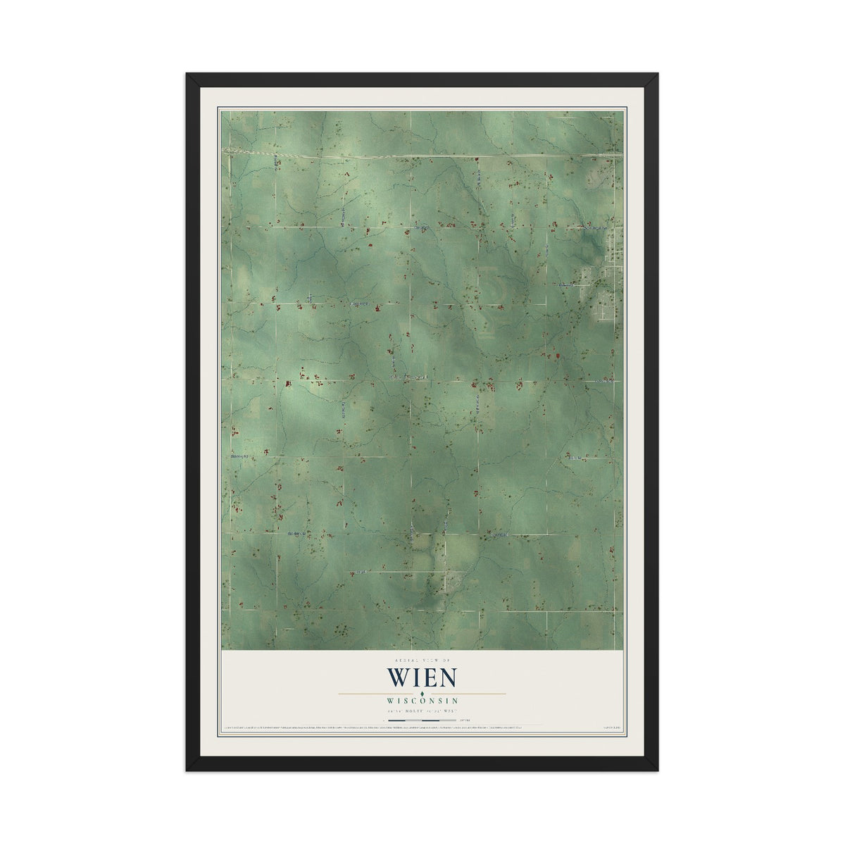 Map of Wien, Wisconsin, 12 x 18 inch print in a black wood frame