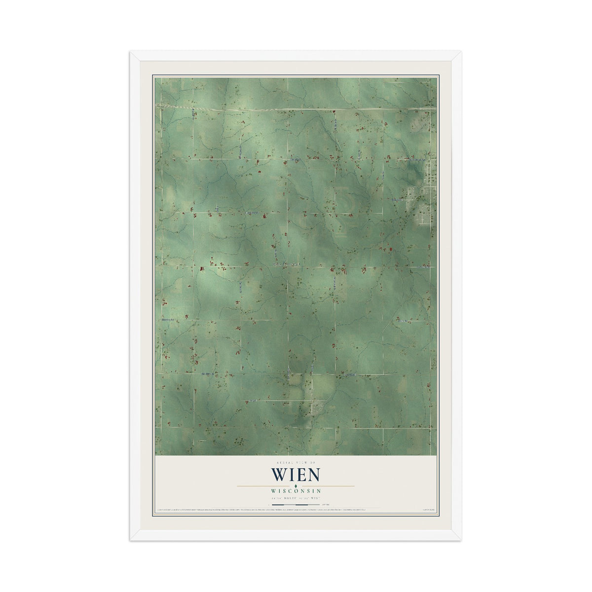 Map of Wien, Wisconsin, 12 x 18 inch print in a white wood frame