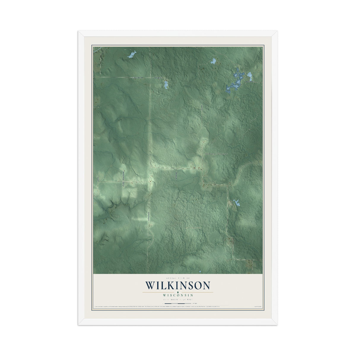 Map of Wilkinson, Wisconsin, 12 x 18 inch print in a white wood frame