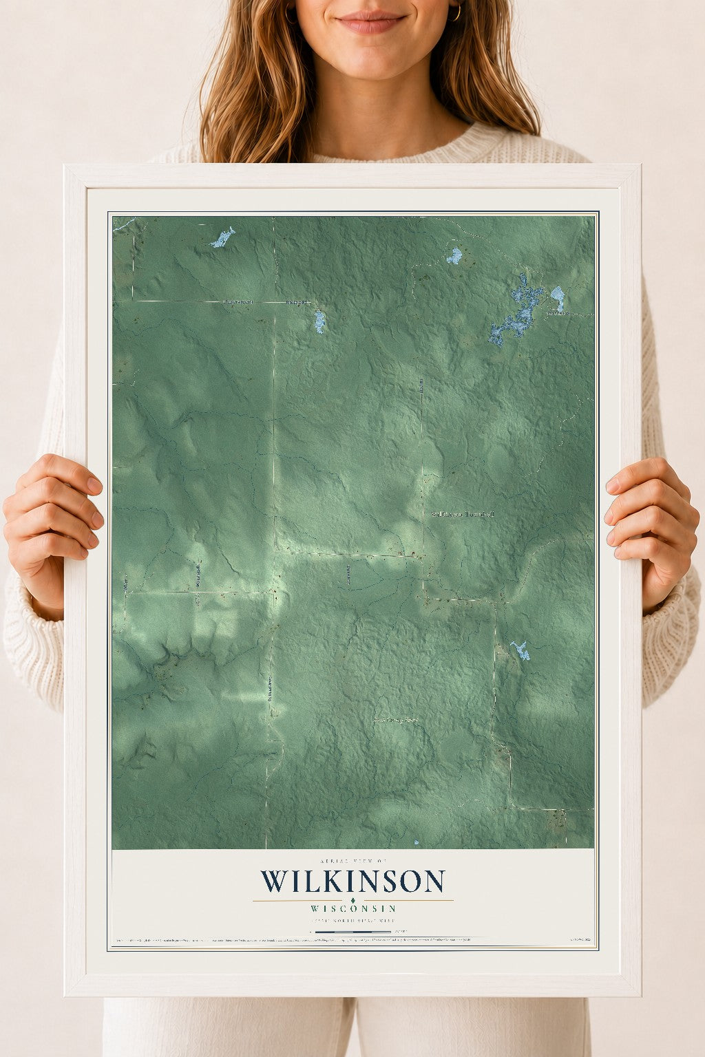Map of Wilkinson, Wisconsin, 18 x 24 inch print in a white wood frame