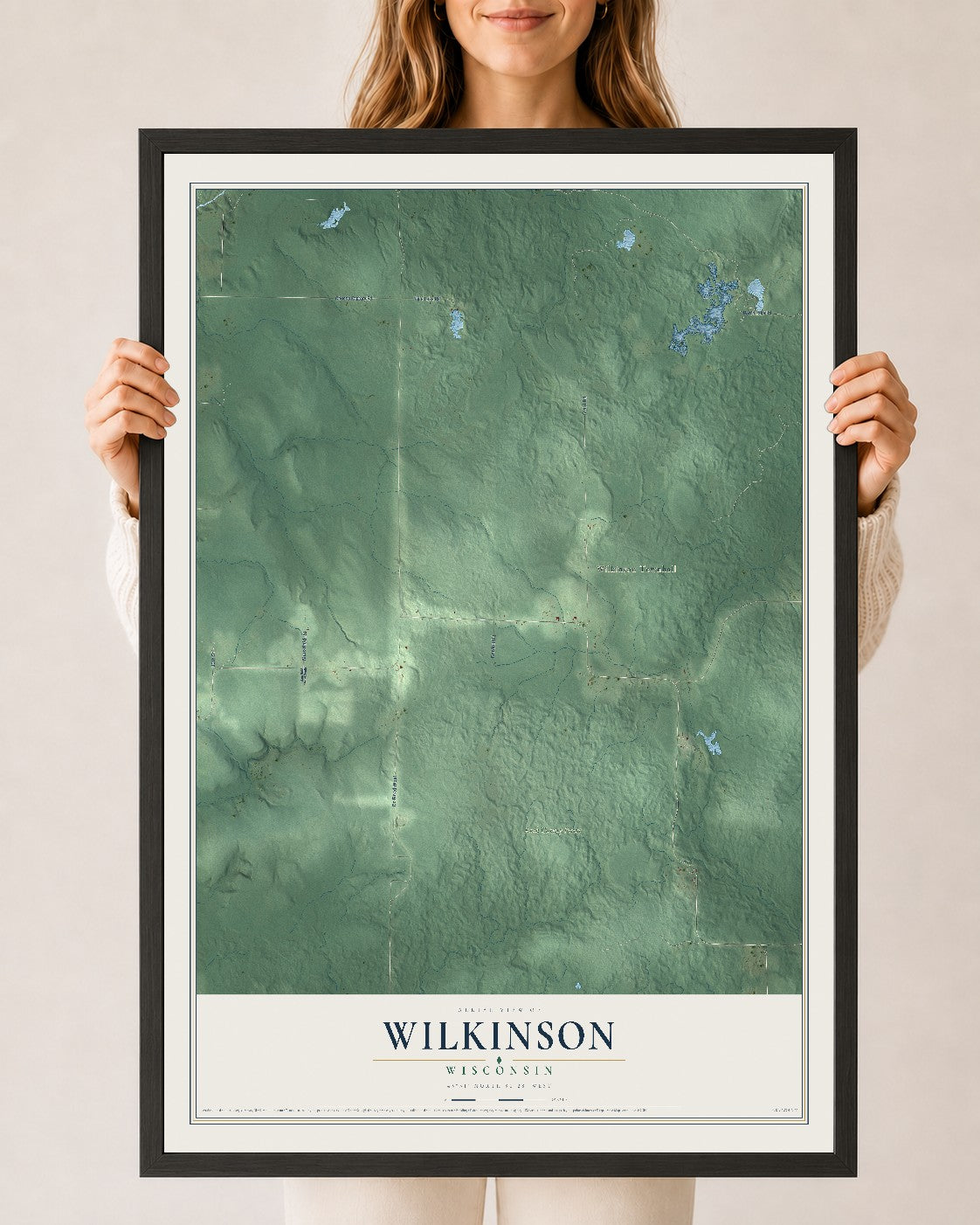 Map of Wilkinson, Wisconsin, 24 x 36 inch print in a black wood frame