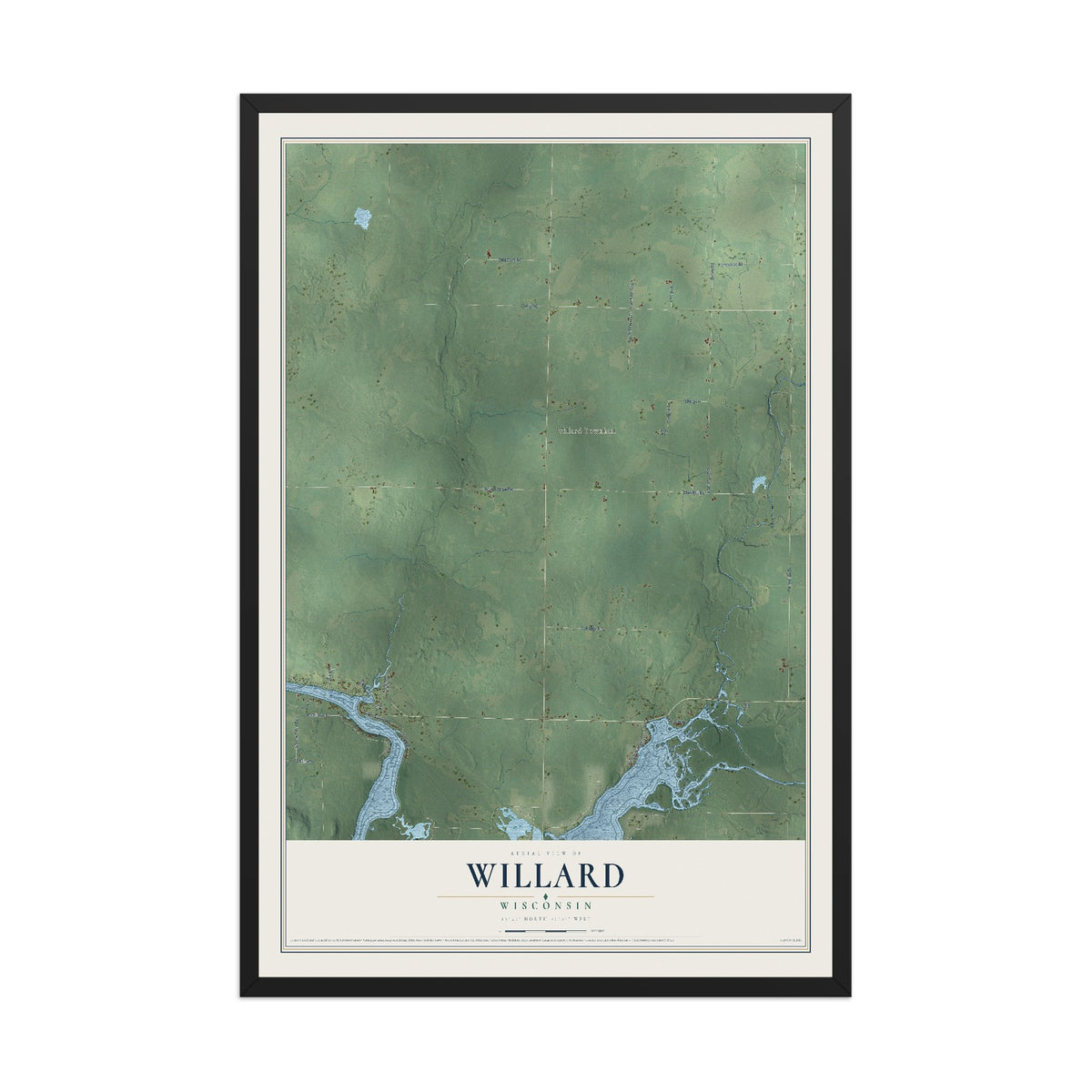 Map of Willard, Wisconsin, 12 x 18 inch print in a black wood frame