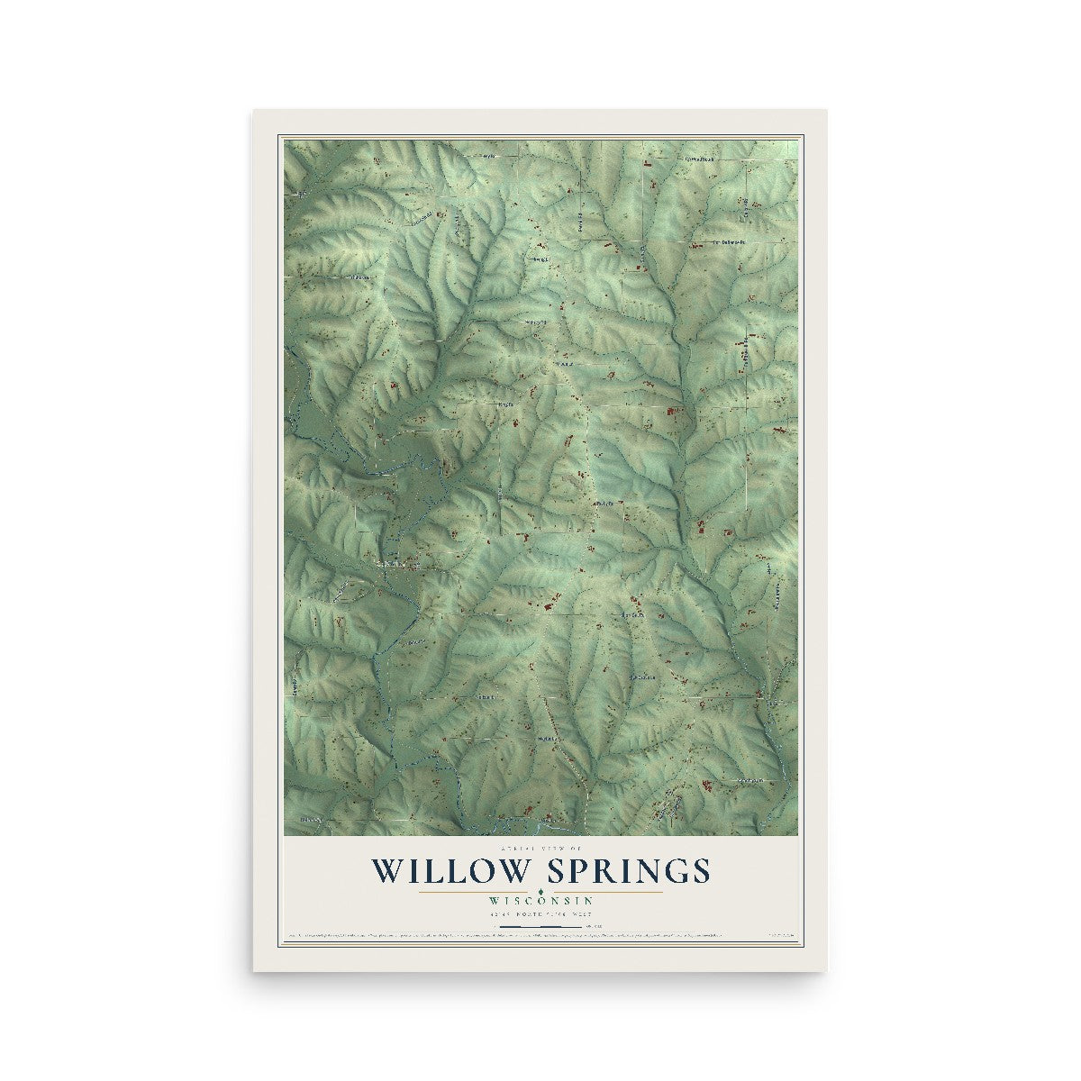Map of Willow Springs, Wisconsin, 12 x 18 inch unframed archival matte print