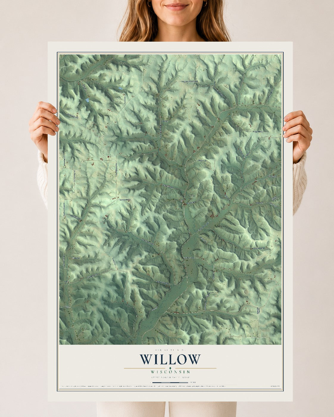 Map of Willow, Wisconsin, 24 x 36 inch unframed archival matte print
