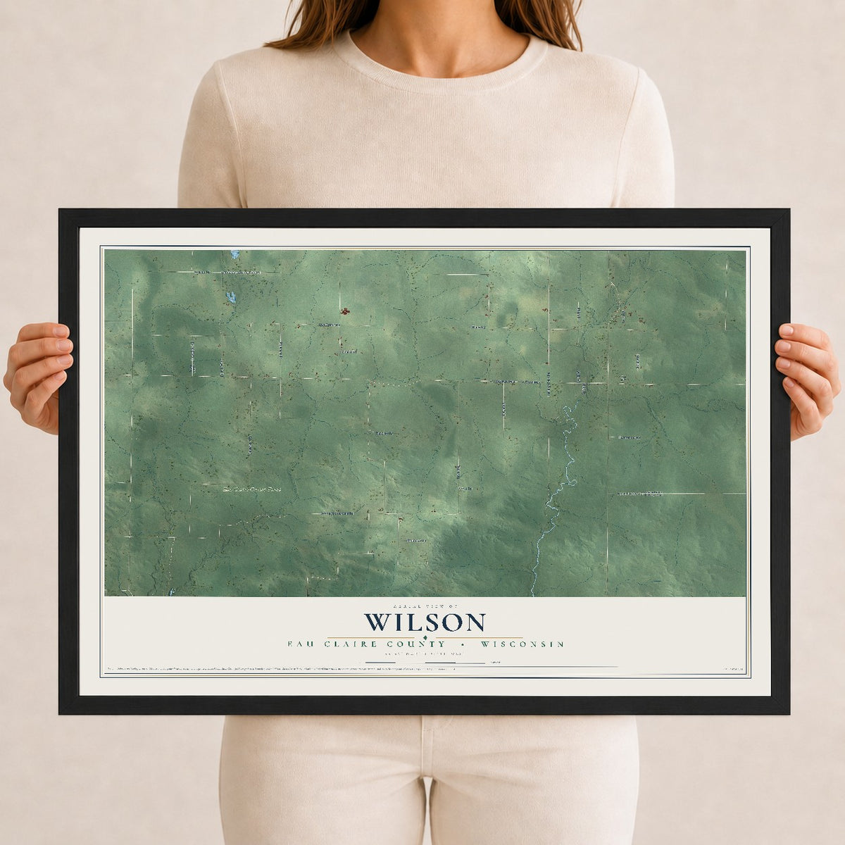 Map of Wilson, Eau Claire County, Wisconsin, 12 x 18 inch print in a black wood frame