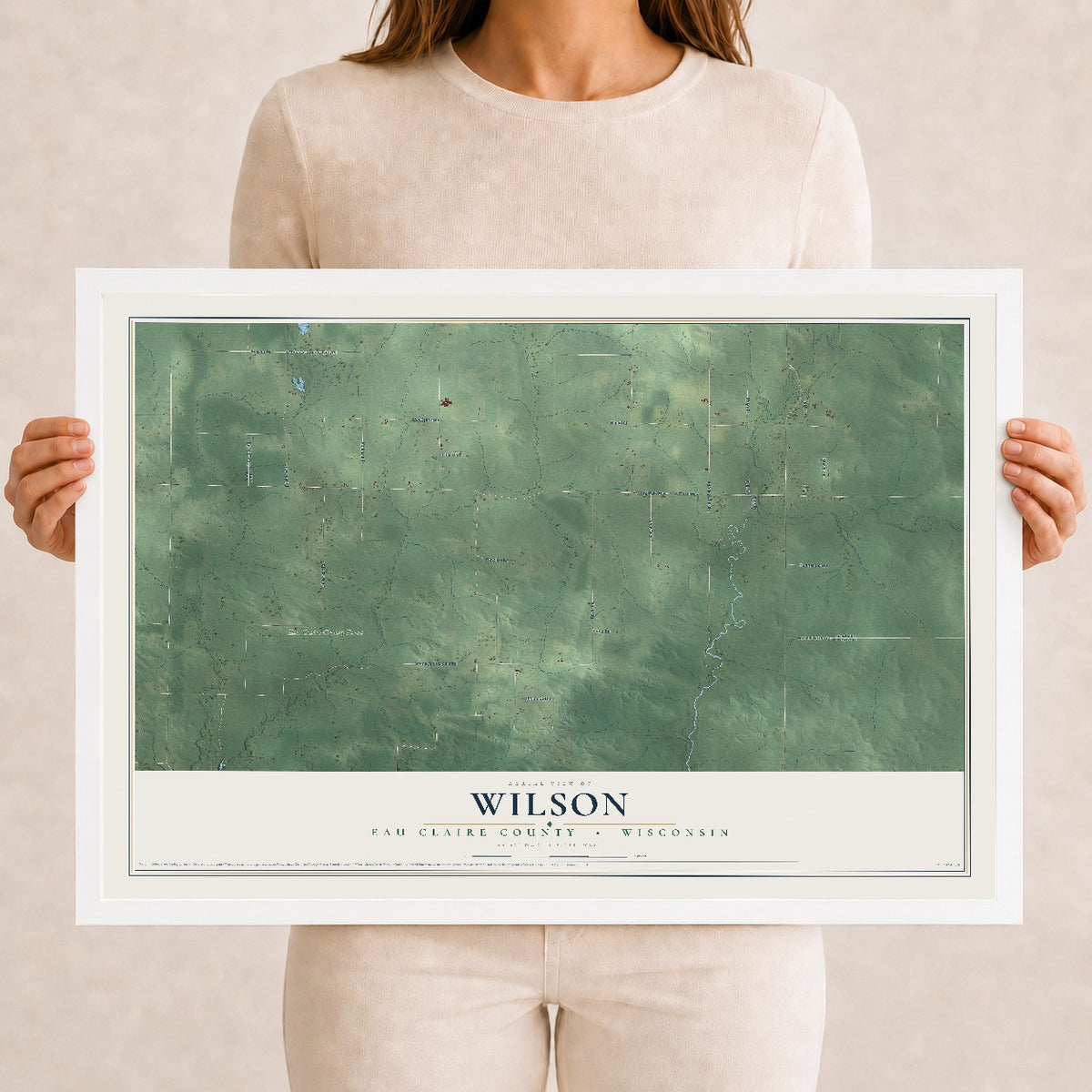 Map of Wilson, Eau Claire County, Wisconsin, 12 x 18 inch print in a white wood frame