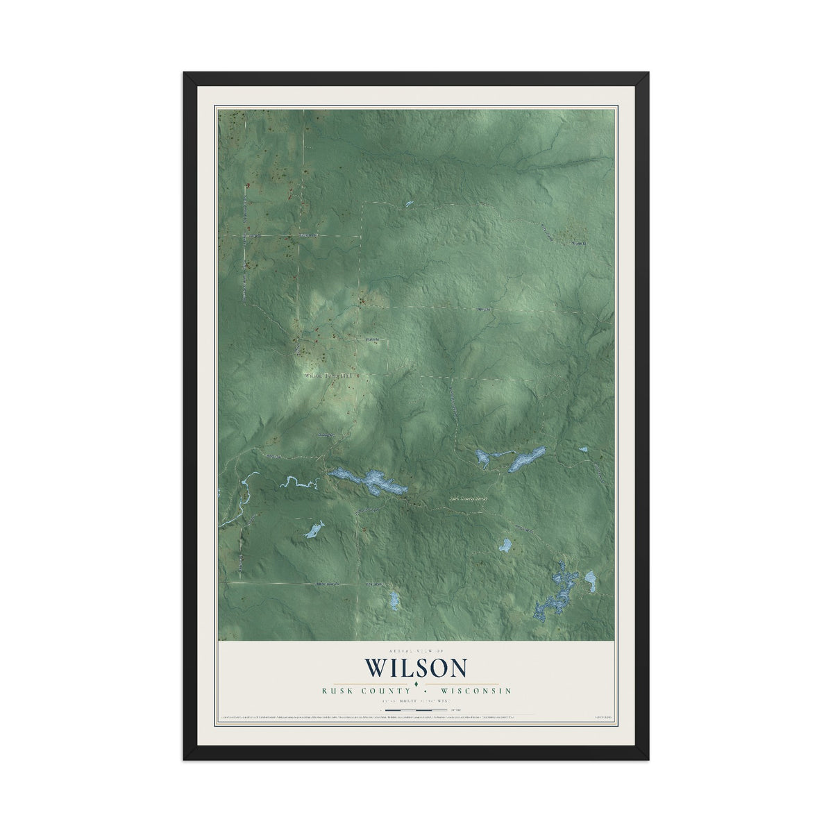 Map of Wilson, Rusk County, Wisconsin, 12 x 18 inch print in a black wood frame