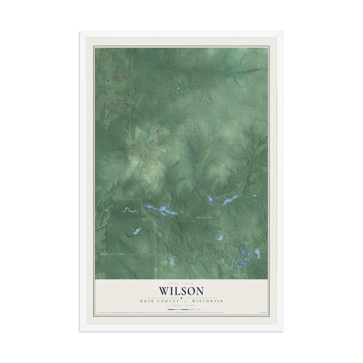 Map of Wilson, Rusk County, Wisconsin, 12 x 18 inch print in a white wood frame