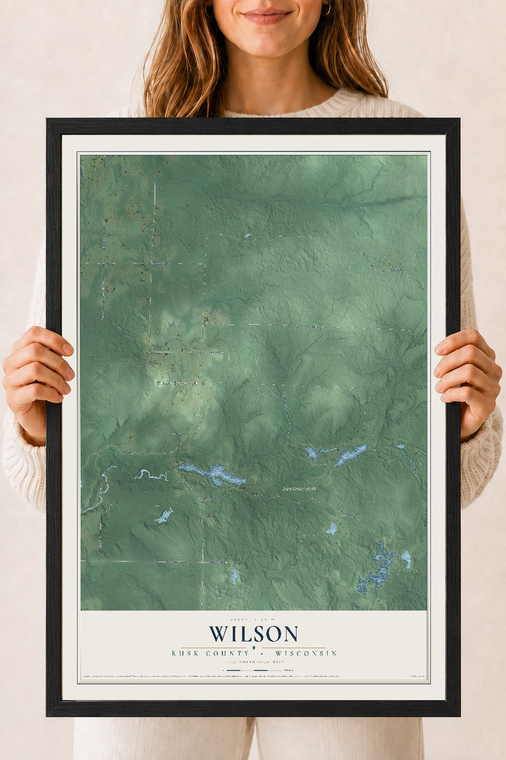 Map of Wilson, Rusk County, Wisconsin, 18 x 24 inch print in a black wood frame