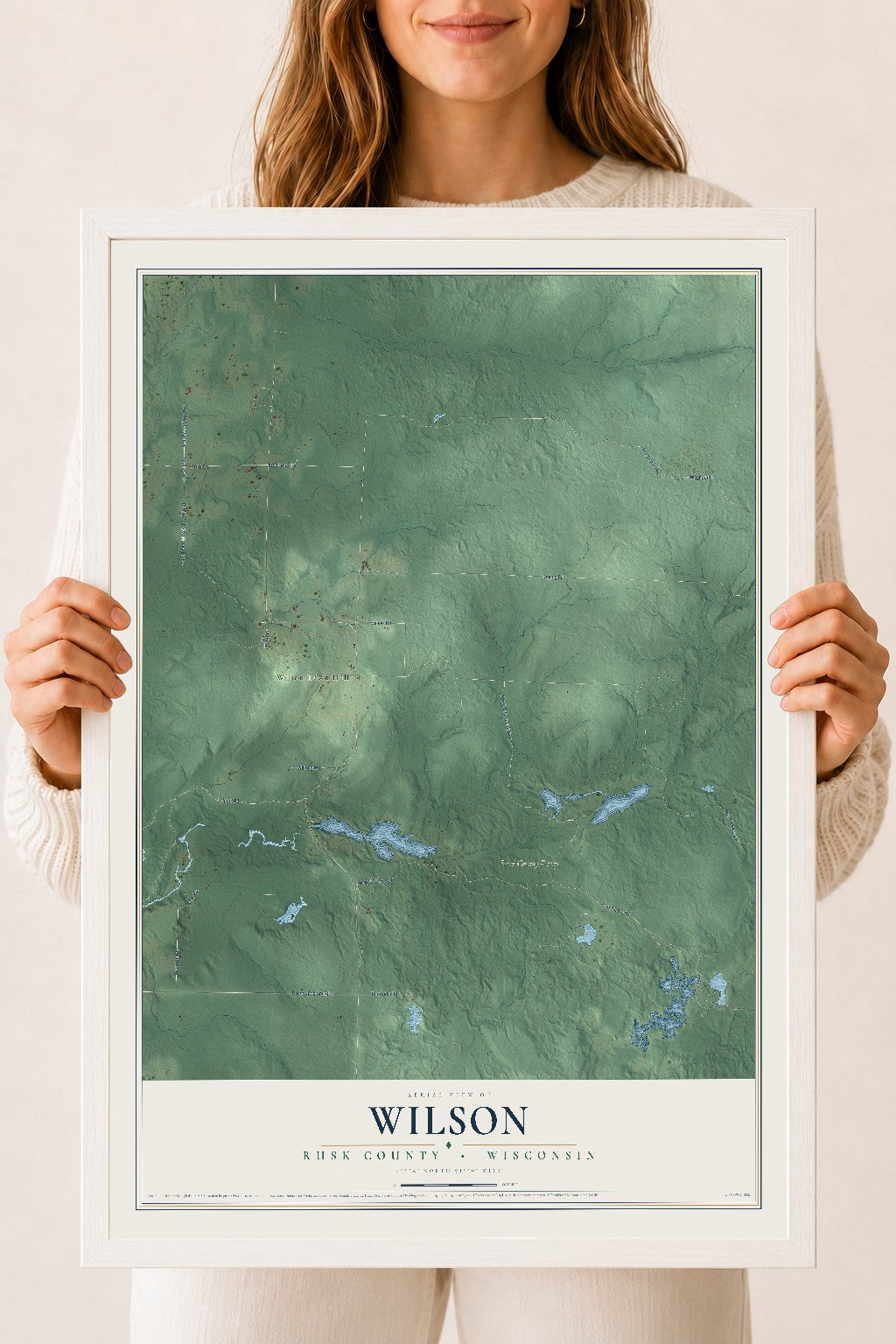Map of Wilson, Rusk County, Wisconsin, 18 x 24 inch print in a white wood frame