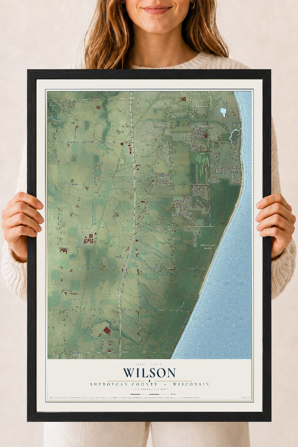 Map of Wilson, Sheboygan County, Wisconsin, 18 x 24 inch print in a black wood frame