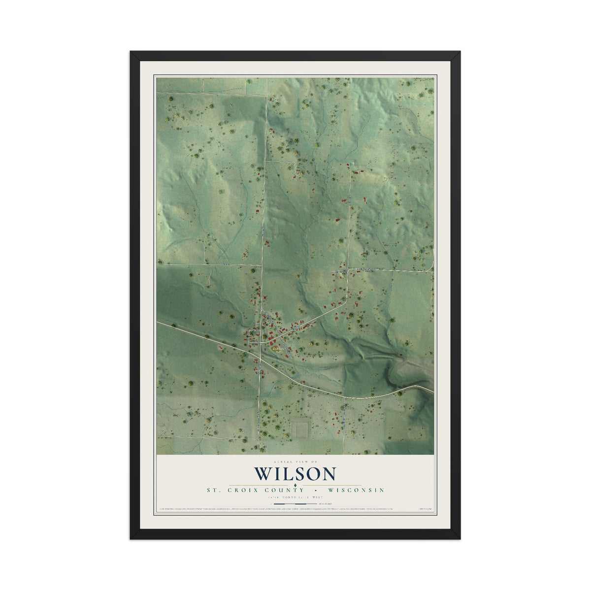 Map of Wilson, St. Croix County, Wisconsin, 12 x 18 inch print in a black wood frame