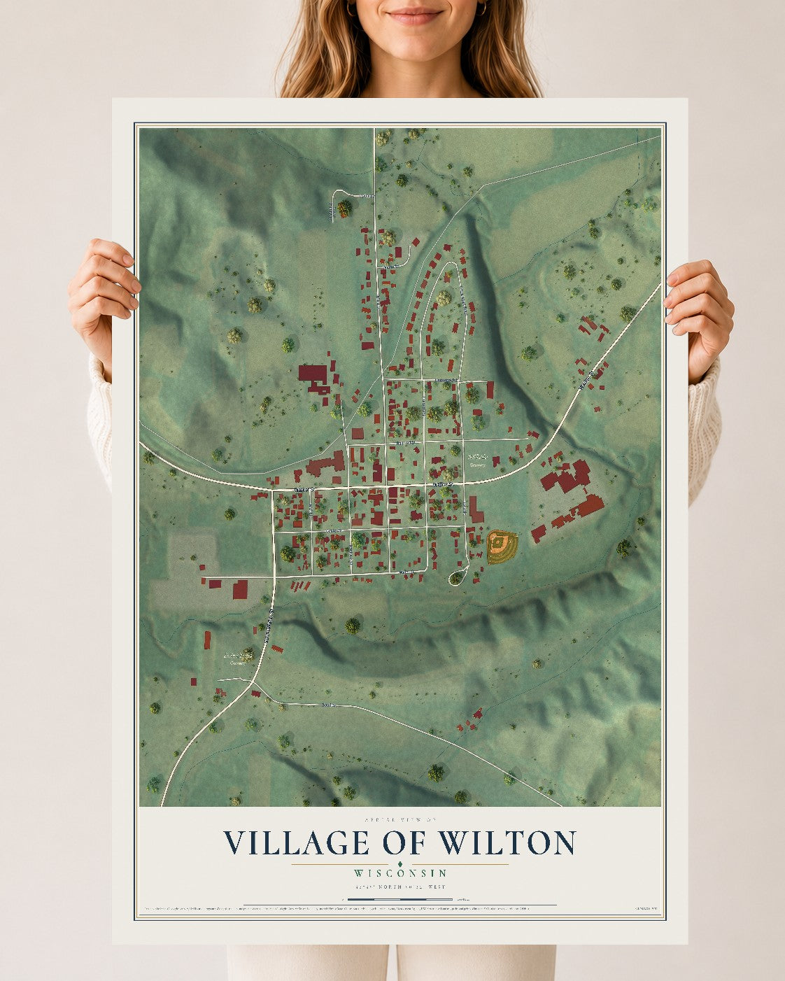 Map of Wilton, Wisconsin, 24 x 36 inch unframed archival matte print