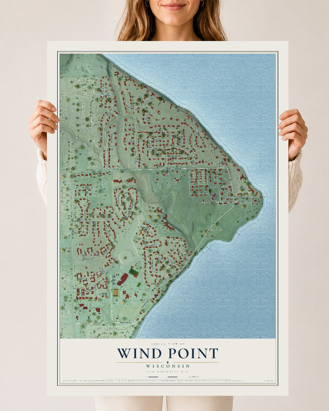 Map of Wind Point, Wisconsin, 24 x 36 inch unframed archival matte print